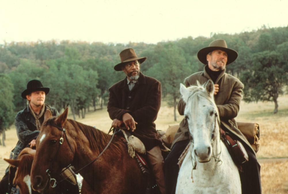 UNFORGIVEN, Jaimz Woolvett, Morgan Freeman, Clint Eastwood, 1992